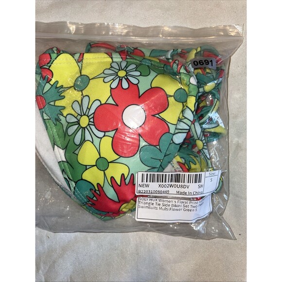 Wom Hippie Floral Print Spaghetti Strap Bikini Bathing Suit 2Pc Sz S NEW!! - Picture 2 of 6